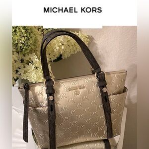 Michael Kors GoldBrown Sullivan Logo Convertible Handbag Strap not incl.